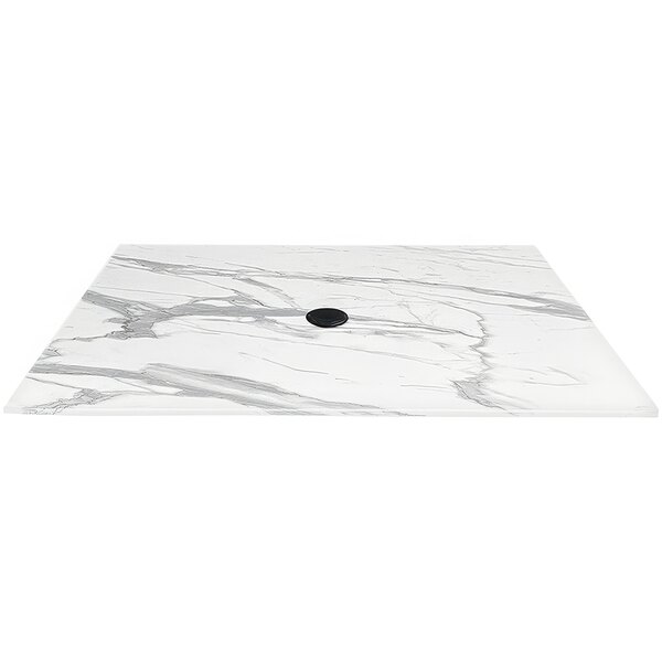 A white marble square Holland Bar Stool table top with a black umbrella hole.