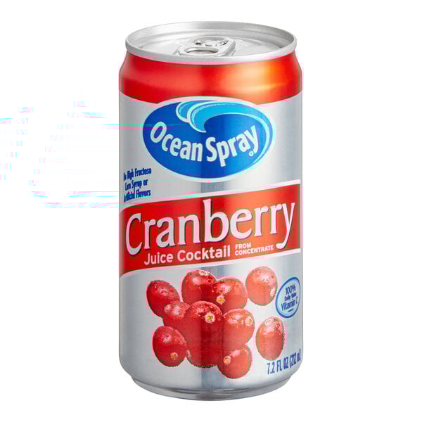 A case of Ocean Spray Cranberry Juice Cocktail cans.