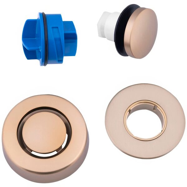 The Dearborn Dblue K97CB trim kit with brass and blue plastic circular touch toe stopper.