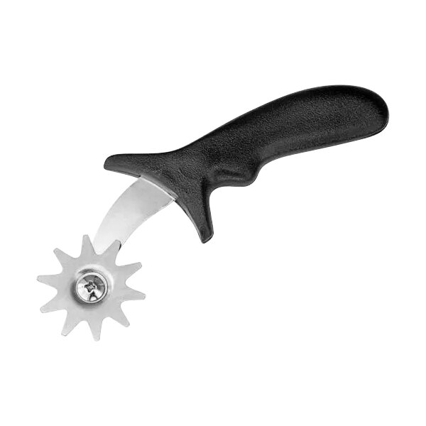 A black and silver circular LloydPans dough docker with a black plastic handle.