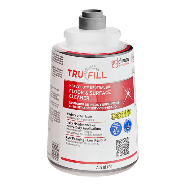 A white SC Johnson Professional TruFill floor cleaner cartridge with a red label.