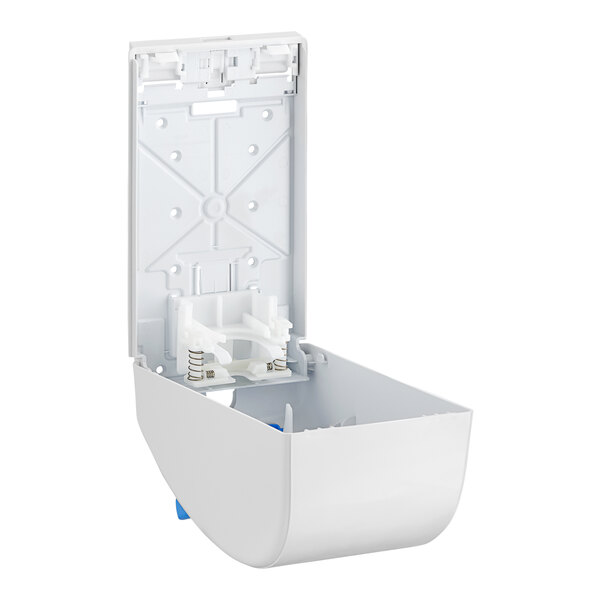 A white plastic SC Johnson Professional foaming hand soap dispenser with blue accents and a metal spring.