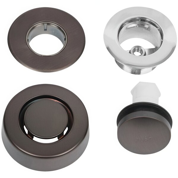 The oil rubbed bronze touch toe stopper and trim kit for a Dearborn bath waste and overflow.