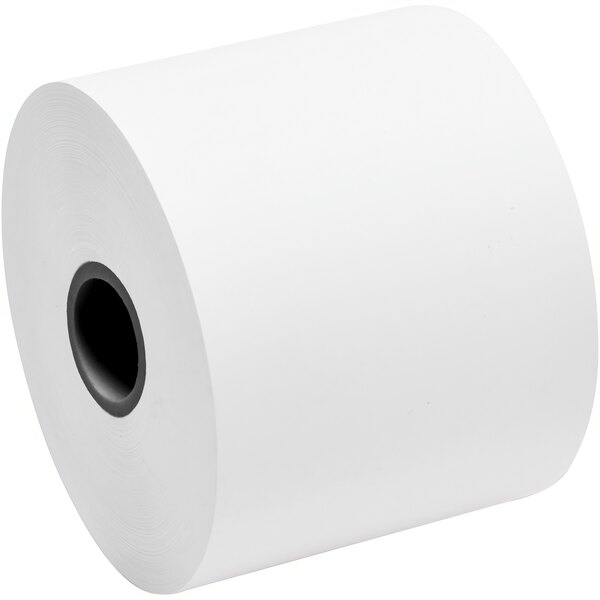 A roll of white Iconex Sticky Media paper with a black oval in the center.