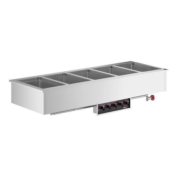 A ServIt stainless steel drop-in hot food well with five compartments.