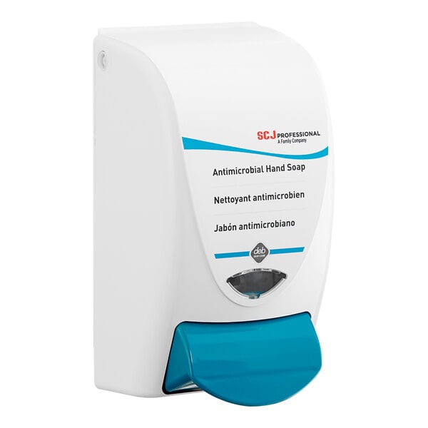 A white and blue SC Johnson Professional foaming hand soap dispenser with a blue label.