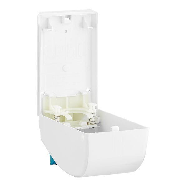 A white plastic SC Johnson Professional foaming hand soap dispenser with a blue handle.