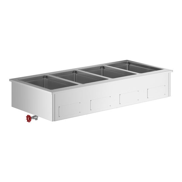 A white rectangular ServIt drop-in hot food well with four compartments.