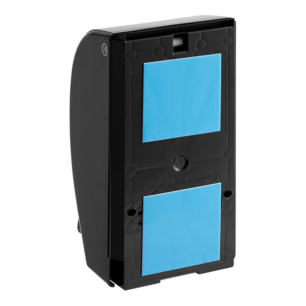 A black rectangular SC Johnson Professional Proline Curve manual soap dispenser with blue labels.