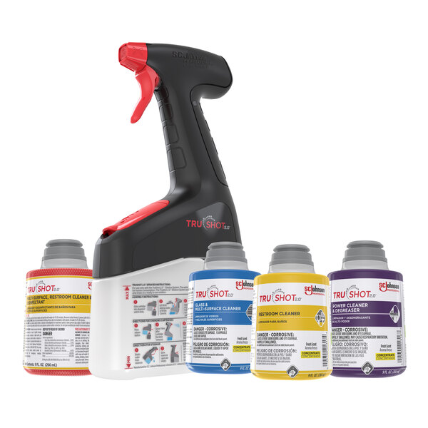 The white and purple SC Johnson Professional TruShot 2.0 container with a white label.