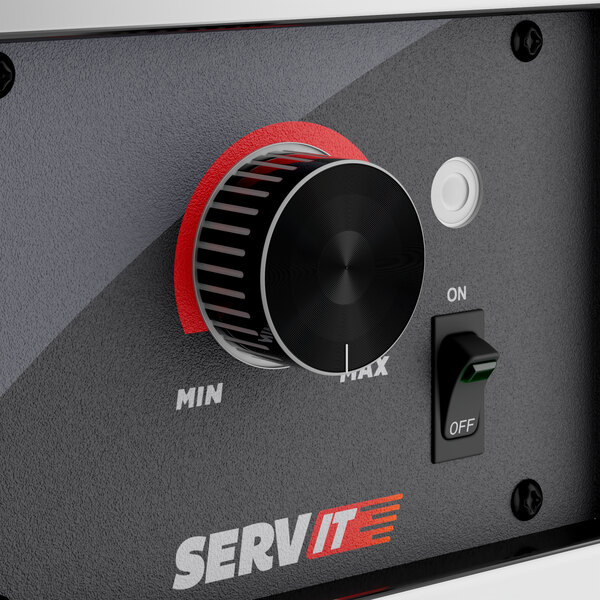 A ServIt drop-in hot food well with a black and silver knob and a red circle.