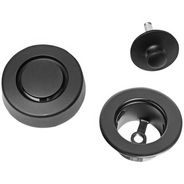 A matte black circular push n' pull stopper with a screw set.