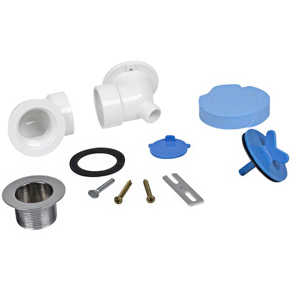 A white and blue plumbing kit with Dearborn PVC parts.