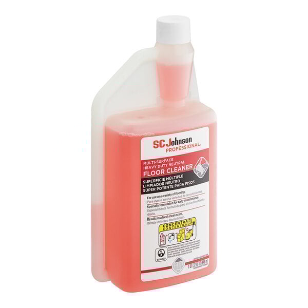 A bottle of SC Johnson Professional Heavy-Duty Neutral Floor Cleaner with a white lid.