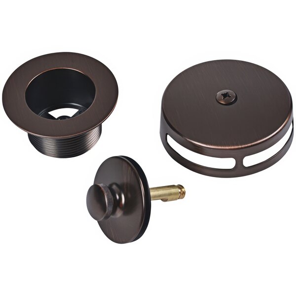 The oil-rubbed bronze Dearborn Uni-Lift stopper trim kit with a round metal knob and screw.