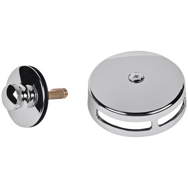 A chrome plated Dearborn Dblue K22TB Trim Kit with a silver round metal object with holes.