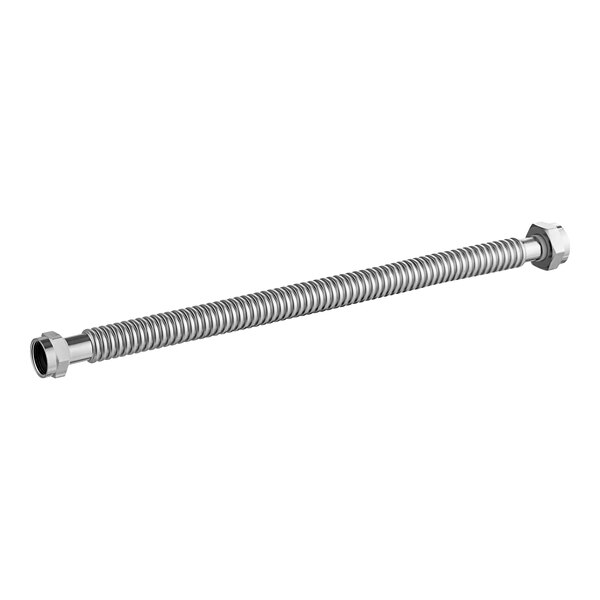 A stainless steel Easyflex water heater connector with threaded ends and nuts.