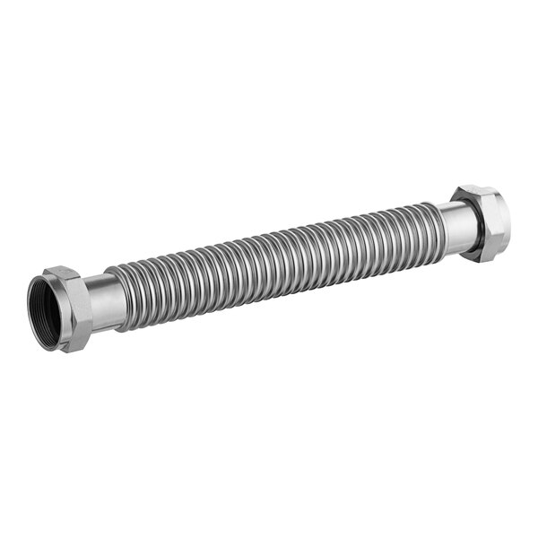 An Easyflex stainless steel water heater connector with threaded ends and a nut.