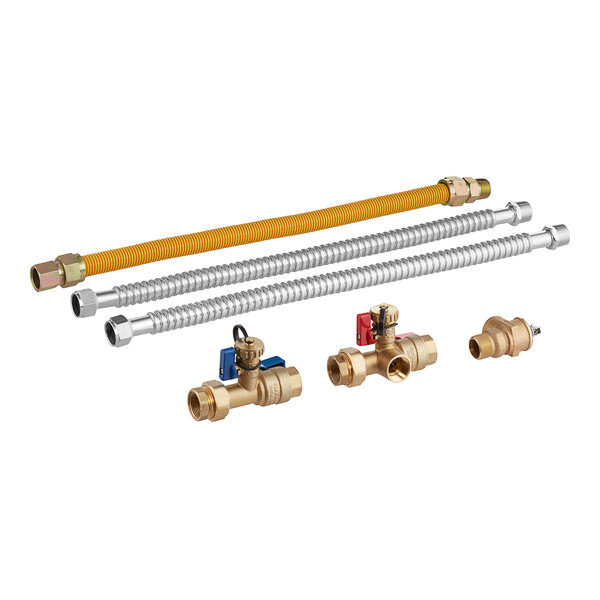 A group of Easyflex metal plumbing connectors with isolation valves.