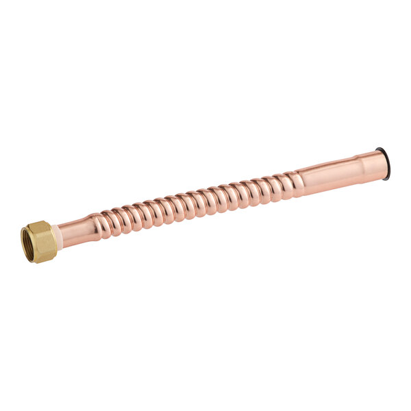 A copper tube with nuts on each end.