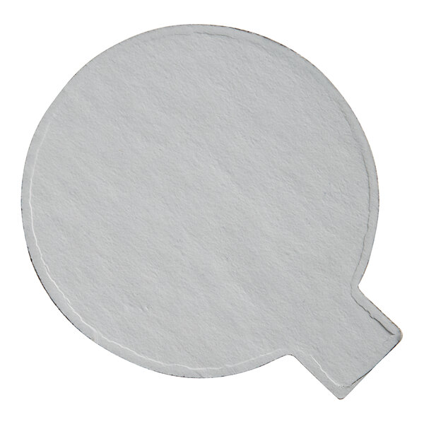 A white circle with a curved end and a hole in the middle.