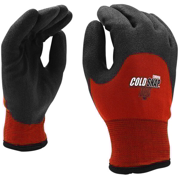 A pair of black Cordova Cold Snap thermal gloves with red accents.