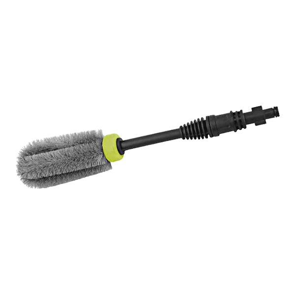A grey and yellow Sun Joe cleaning brush.