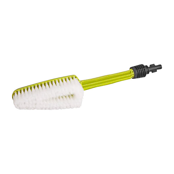 The Sun Joe pressure washer accessories include a yellow and white brush with a black handle.