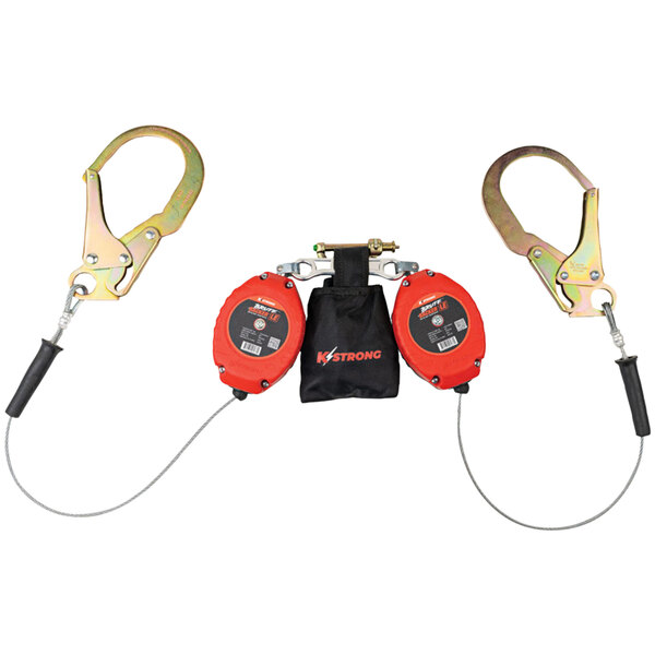 Two KStrong black and red galvanized steel lifelines with swivel rebar hooks.