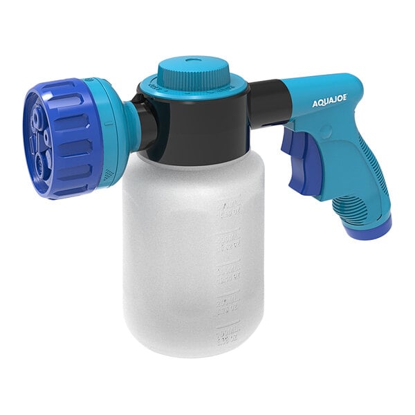 A blue and black Aqua Joe hose-powered multi spray gun.