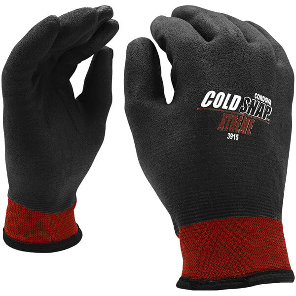 A pair of red and black Cordova Cold Snap Xtreme gloves.