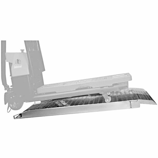 A B&P Manufacturing pallet jack curb ramp with a machine on it.