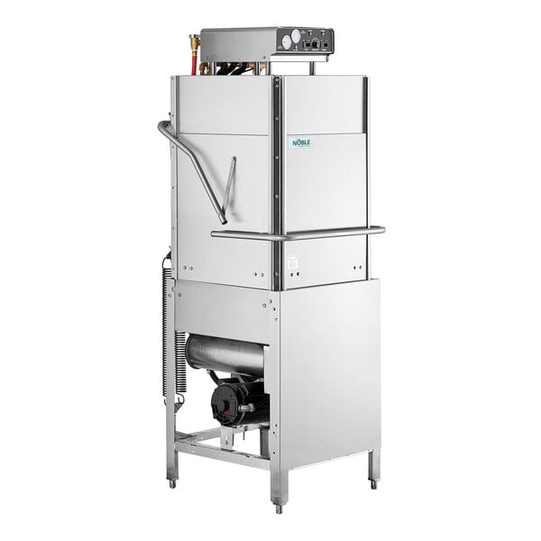 A commercial high temperature tall dish and sheet pan washer made of stainless steel.