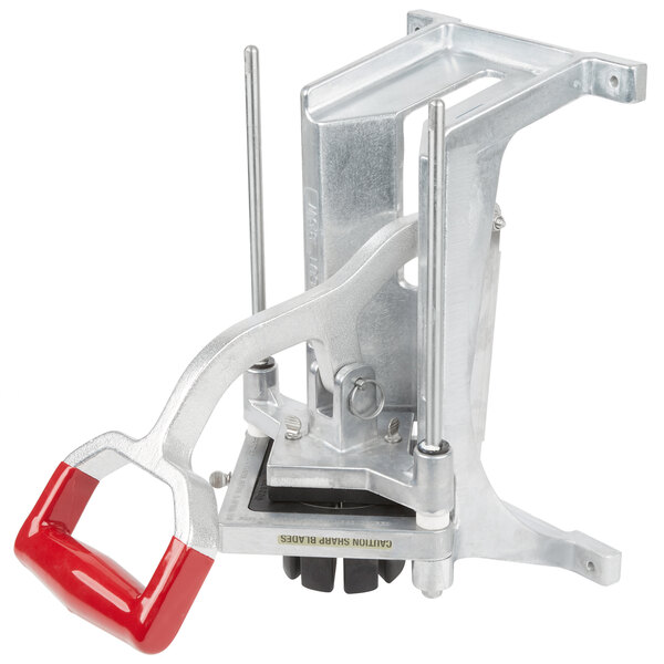 A metal Vollrath InstaCut wedger with a red handle.