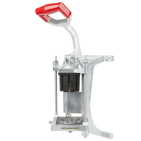 A metal and red Vollrath InstaCut 3.5 Wedger with a red handle.