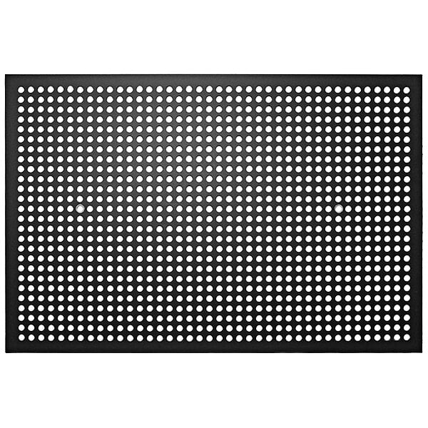 A black metal rectangle with small holes.