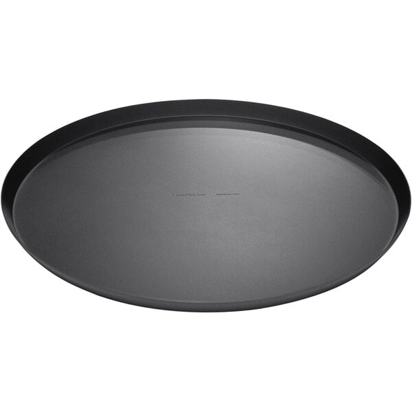 A black round LloydPans pizza pan with a black rim.