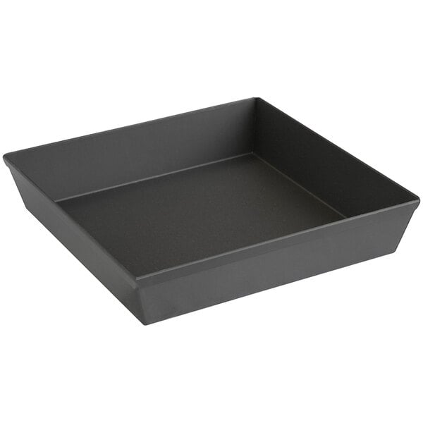 A black square LloydPans Sicilian-style pizza pan with a handle.