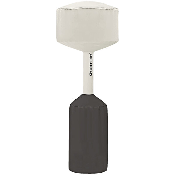 A beige rectangular patio heater cover with white trim.