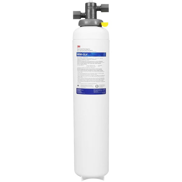 A white 3M High Flow water filtration system with a blue label on the cylinder.