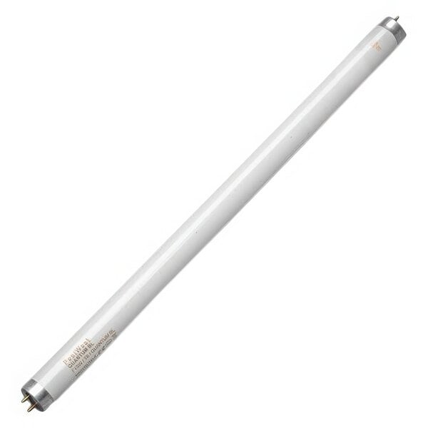 A close up of a white PestWest Quantum T8 fluorescent tube with a silver cap.