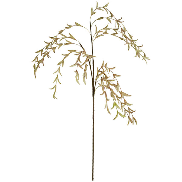 Six brown artificial willow stems with leaves on a white background.