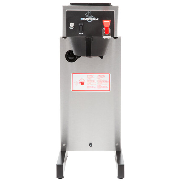 A close-up of a Bloomfield automatic thermal coffee brewer.