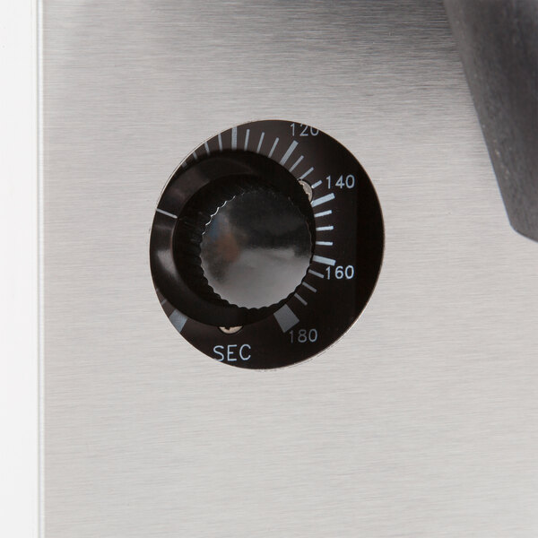 The black dial of a Bloomfield Gourmet automatic thermal coffee brewer.