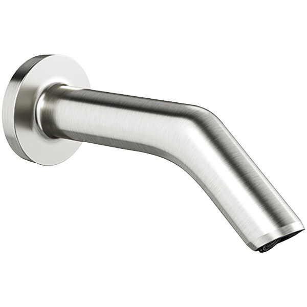 A close-up of a silver Sloan Optima wall mount sensor faucet.