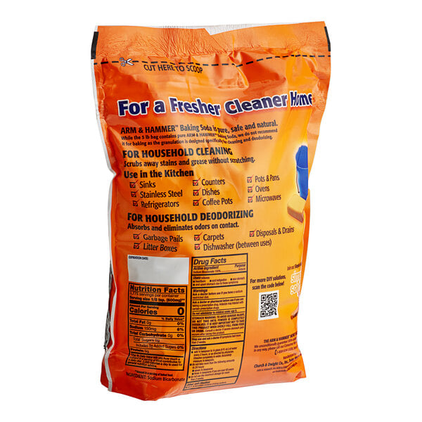 A white bag of Arm & Hammer baking soda.