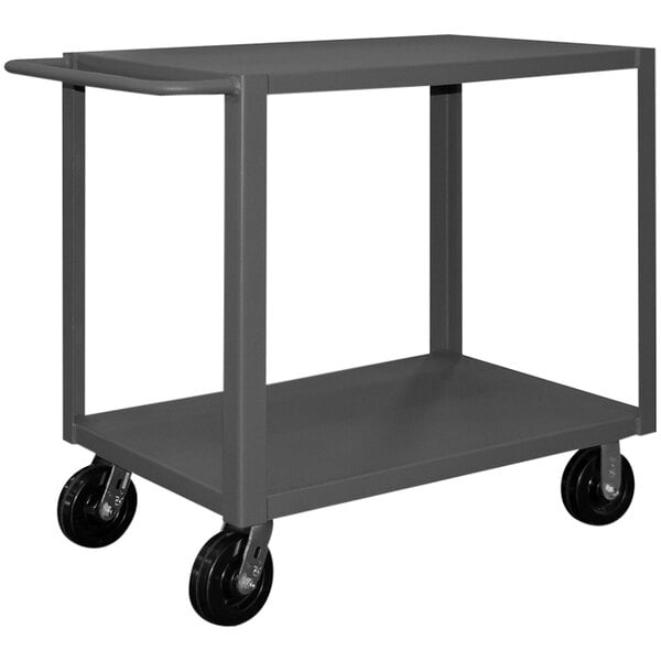 A grey Durham Mfg service cart with black wheels.