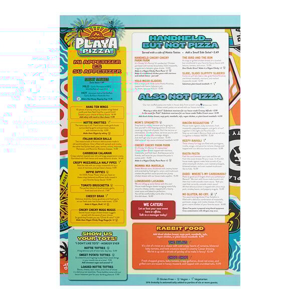 A white customizable waterproof menu with squared corners.