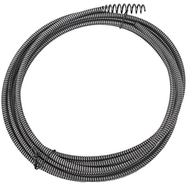 A coiled black spring wire with a black metal tube on the end.