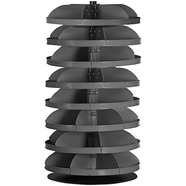 A grey circular Durham Mfg Rotabin with many compartments.